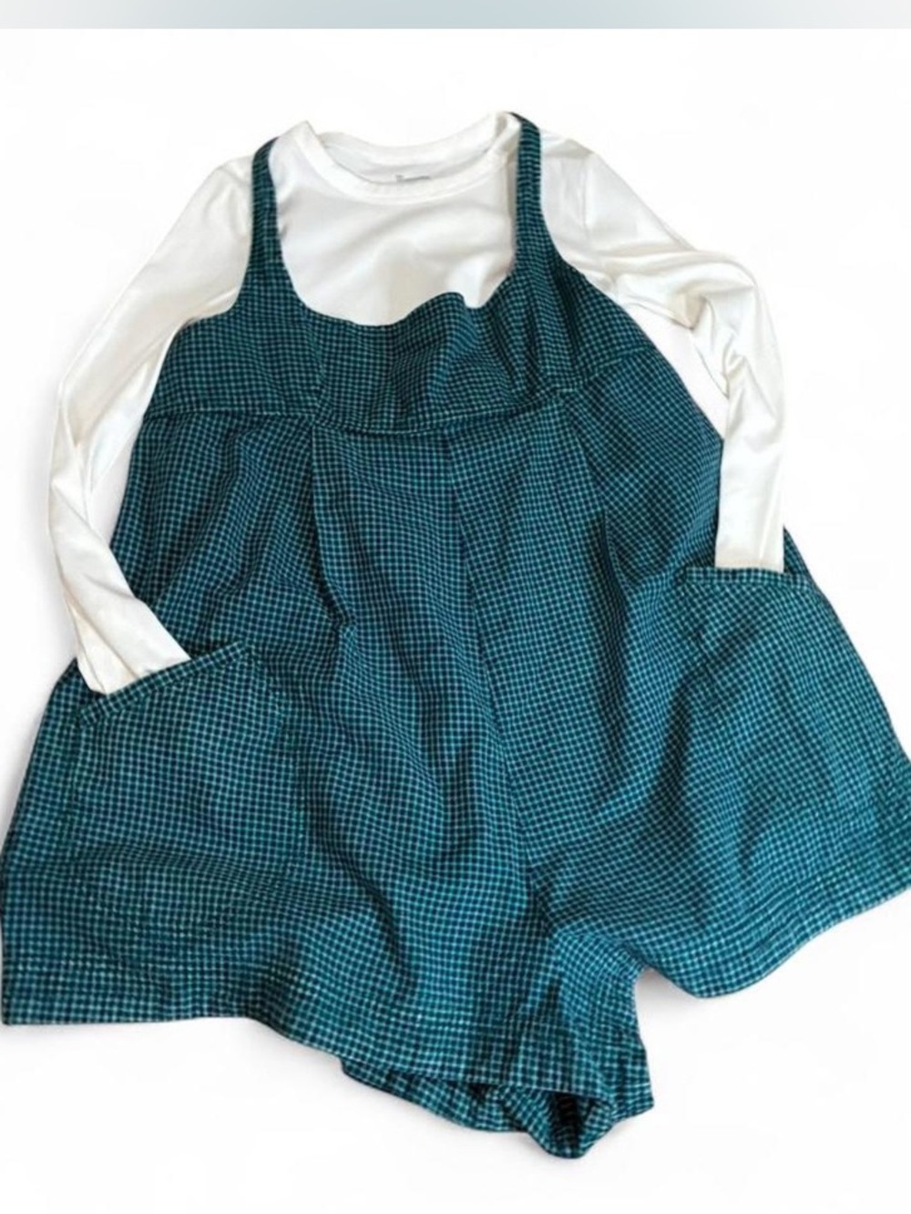 Teal Gingham Romper